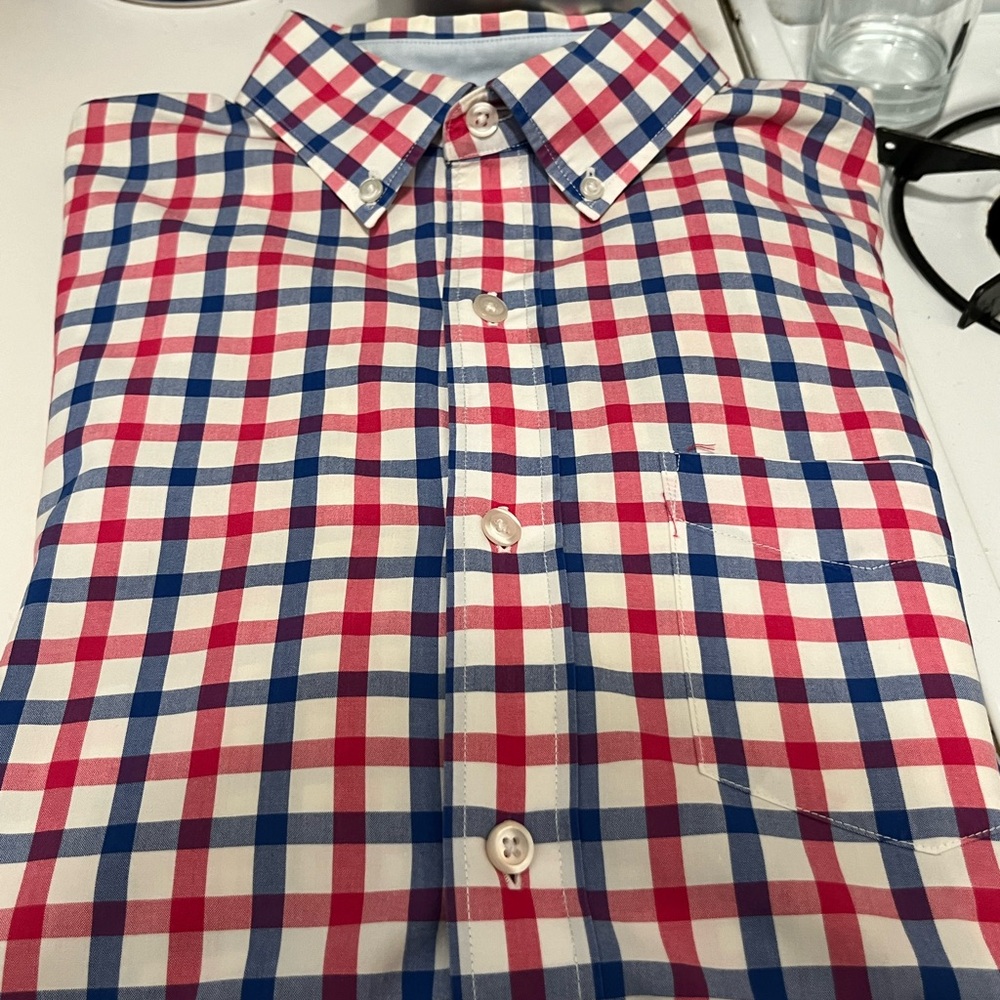 Bonobos Men's Slim Fit Red White Blue Gingham Checkered Button-Up Shirt